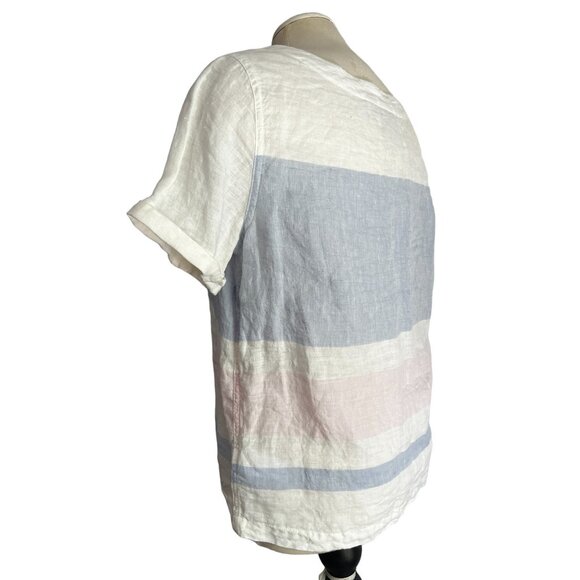 Vintage Linen 70's Blouse C & C California Sz Medium Womens White & Blue Striped - Picture 8 of 9